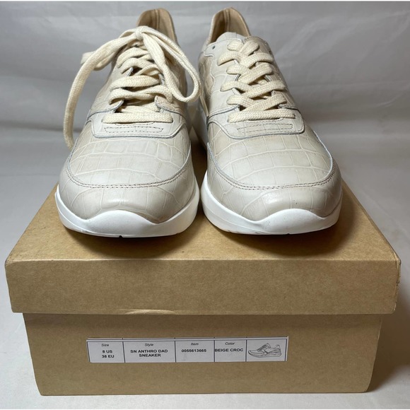 Anthropologie Sn Anthro Dad Sneaker Beige Croc Embossed Sneakers Size 8 NIB - Picture 1 of 7